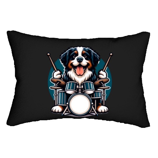Cool Bernese Mountain Dog Drummer Design Lumbar Pillows