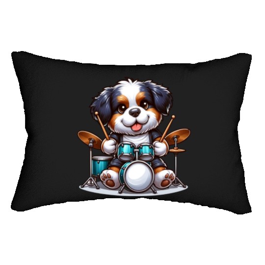 Cool Bernese Mountain Dog Drummer Design Lumbar Pillows