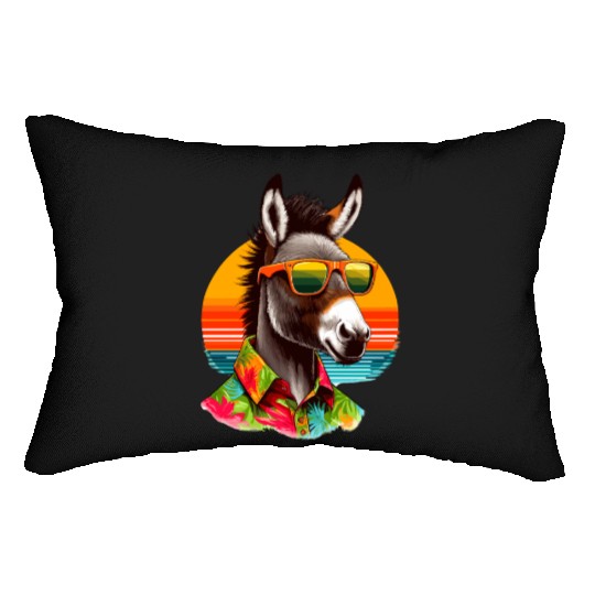Retro Sunset And Donkey In Color Lumbar Pillows