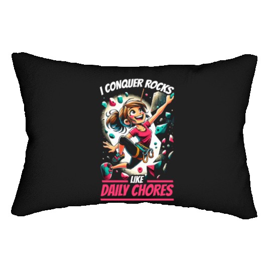 Bouldering Girl Boulderer Rock Climbing Wall Lumbar Pillows