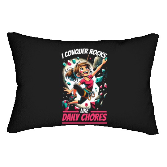 Bouldering Girl Boulderer Rock Climbing Wall Lumbar Pillows