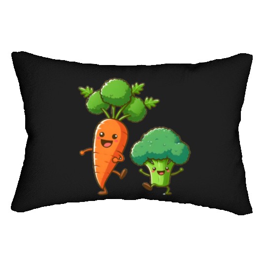 Carrot Dancing with Broccoli Lumbar Pillows