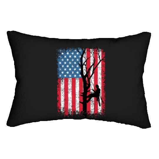 American Flag Arborist Gift For Men Cool Tree Love Lumbar Pillows