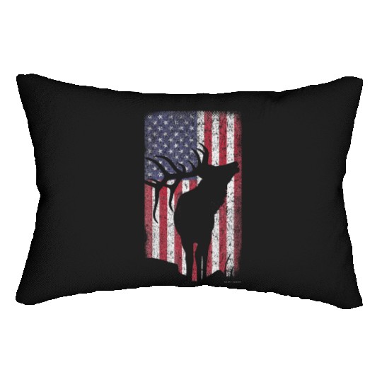 Elk Hunting Bugling Bull US Flag American Lumbar Pillows