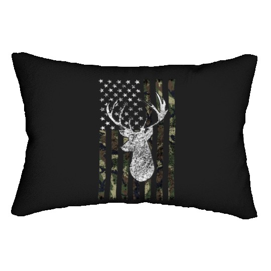 Whitetail Buck Deer Hunting American Camouflage Lumbar Pillows