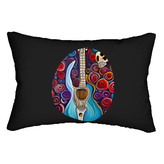 Blue Electric Guitar, Skull and Roses Lumbar Pillows