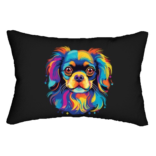Watercolor Colorful Tibetan Spaniel Lumbar Pillows