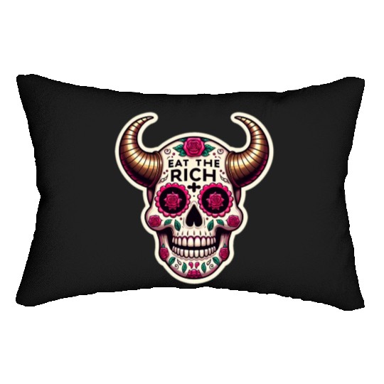 Horned Sugar Skull, eat the rich skull Lumbar Pillows