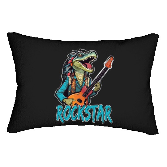 Rockstar Reptile Musician with Electric Guitar Lumbar Pillows