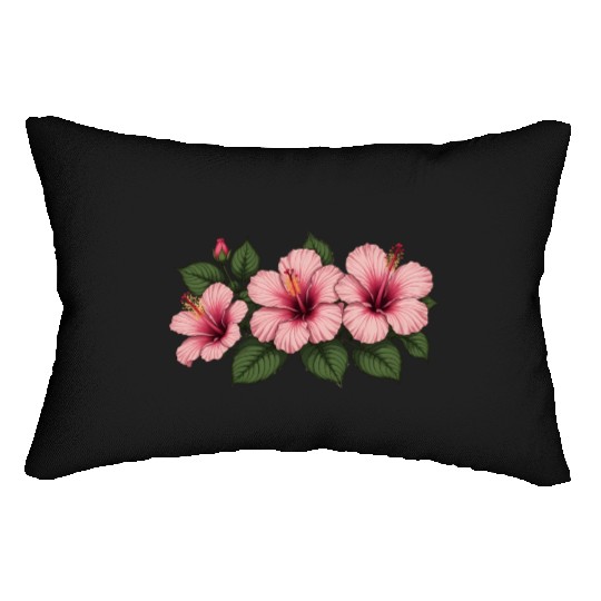 Tropical pink hibiscus flowers Lumbar Pillows