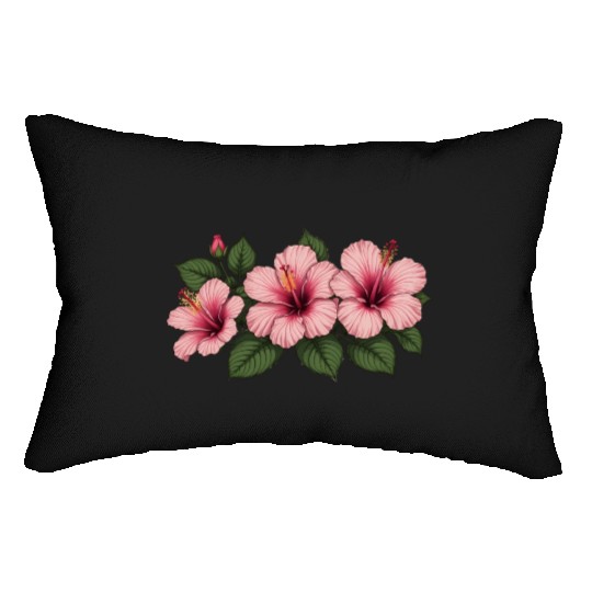 Tropical pink hibiscus flowers Lumbar Pillows