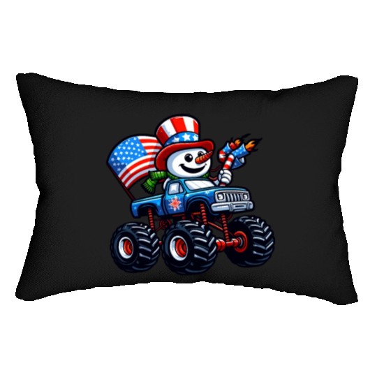 Snowman Riding Monster Truck 4th Of July Independe Lumbar Pillows
