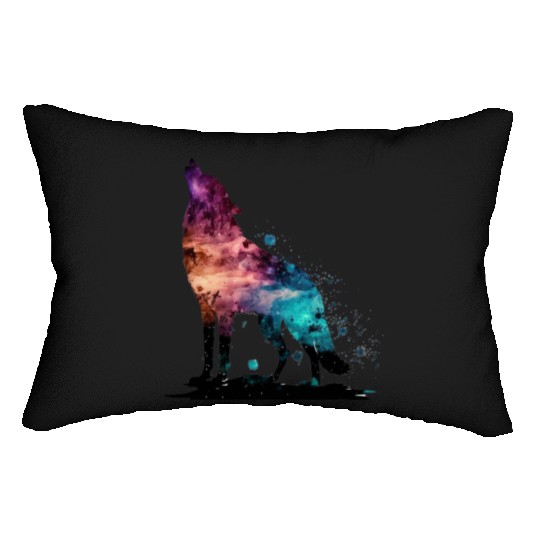 Wolf Print, Cosmic Wolves, Animal Print, Cosmos Lumbar Pillows