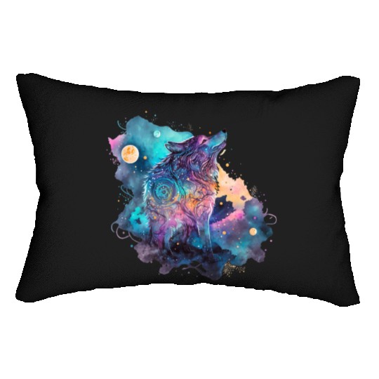 Wolf Print, Cosmic Wolves, Animal Print, Cosmos Lumbar Pillows