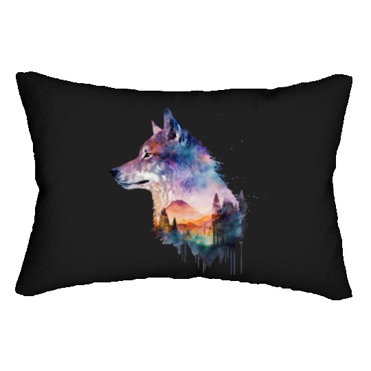 Wolf Print, Cosmic Wolves, Animal Print, Cosmos Lumbar Pillows