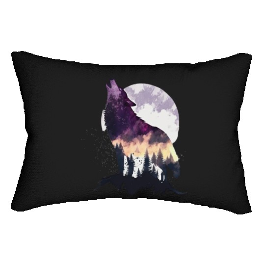 Wolf Print, Cosmic Wolves, Animal Print, Cosmos Lumbar Pillows