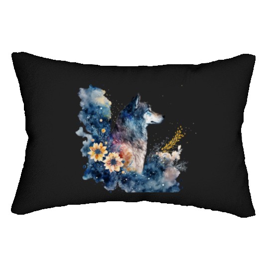 Wolf Print, Cosmic Wolves, Animal Print, Cosmos Lumbar Pillows