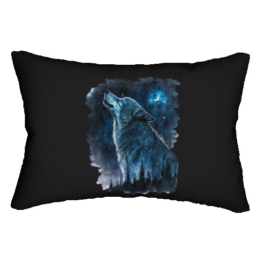 Wolf Print, Cosmic Wolves, Animal Print, Cosmos Lumbar Pillows