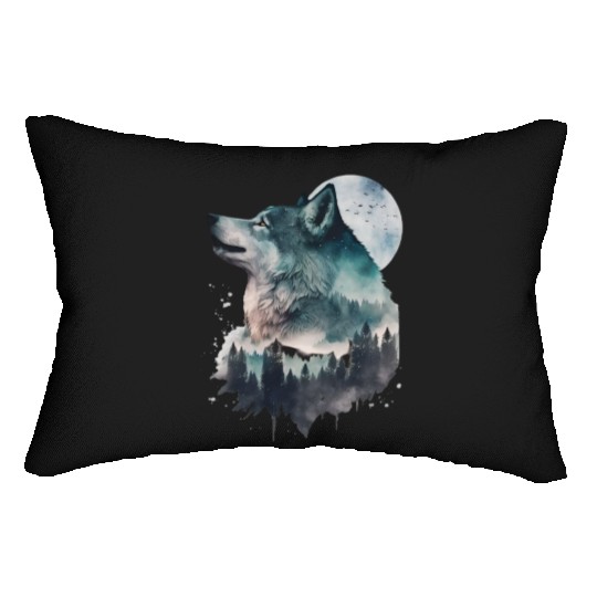 Wolf Print, Cosmic Wolves, Animal Print, Cosmos Lumbar Pillows