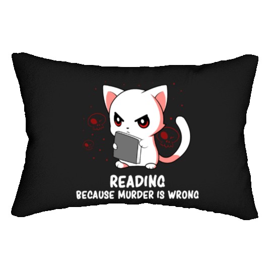 Reading - Reading Cat - Dark Humor - Reading Book Lumbar Pillows