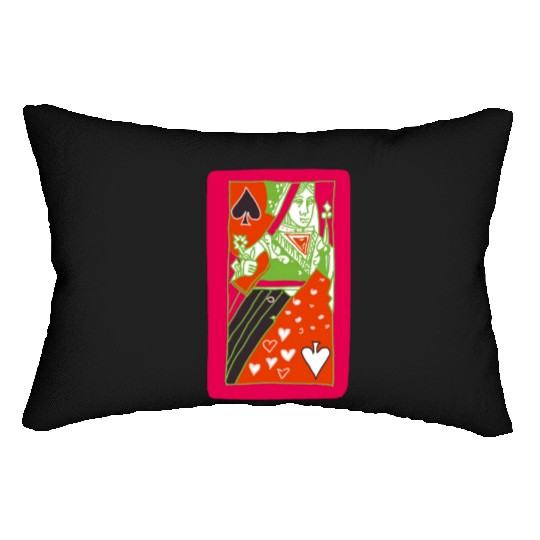 Red Queen Of Spades Playing Card Lumbar Pillows