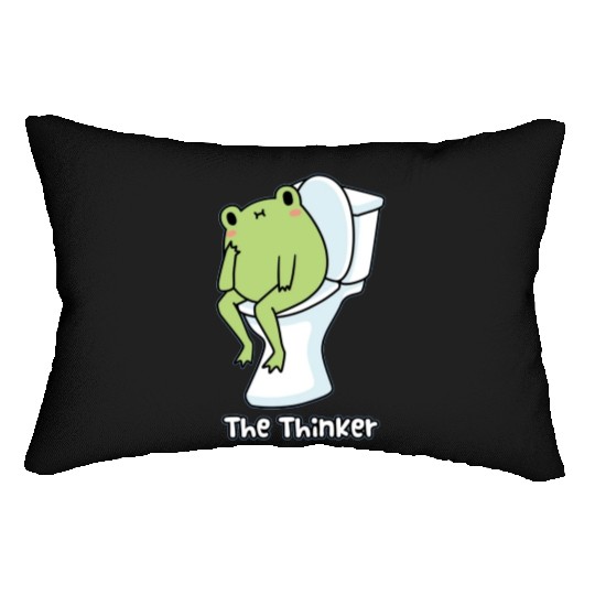 The thinker, kawaii frog Lumbar Pillows