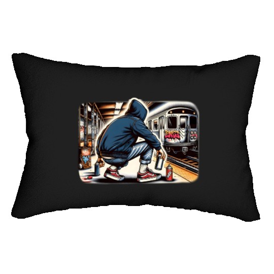 AI Teen in Subway Layup Underground- Masked Border Lumbar Pillows