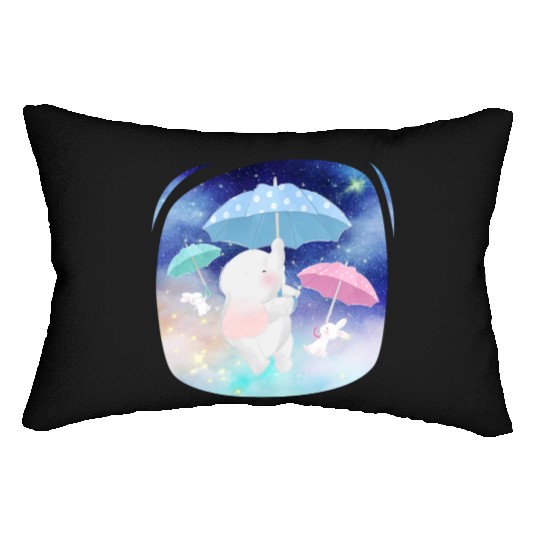Enjoy Elephant And Rabbit Flying Using Umbrella Lumbar Pillows