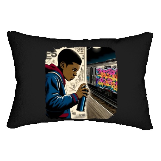 AI Teen in Underground Subway Layup -Masked Border Lumbar Pillows