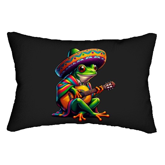 Cinco de Mayo Frog Mariachi Guitar Lumbar Pillows