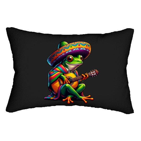 Cinco de Mayo Frog Mariachi Guitar Lumbar Pillows