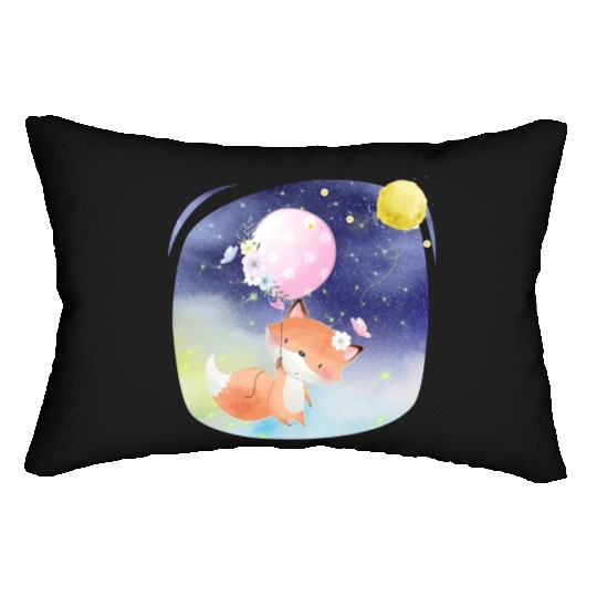 Funny Happy Fox Flying to Sky Using Balloon Lumbar Pillows