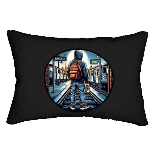 AI Teen in Outdoor Subway Yard - Circle Border Lumbar Pillows