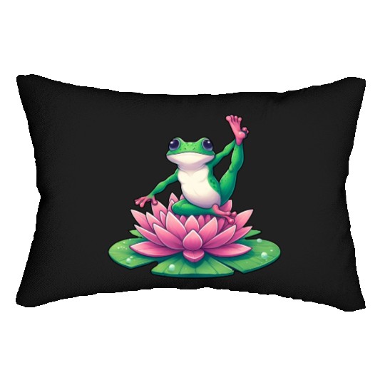 Frog Yoga Meditation on Water Lily Lumbar Pillows