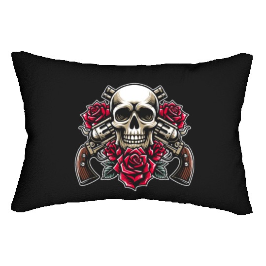 Skeleton Roses Guitar Guns Skull Roses Lumbar Pillows