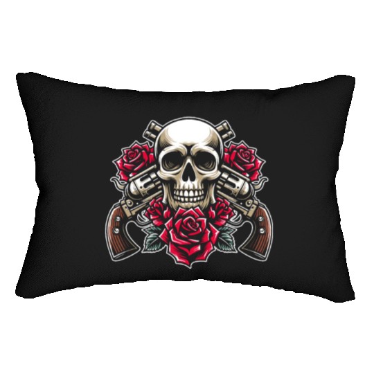 Skeleton Roses Guitar Guns Skull Roses Lumbar Pillows