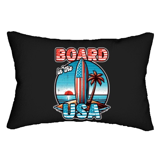 Board in the USA Patriotic Summer Surfboard Lumbar Pillows
