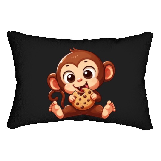 Cute Chimpanzee with Cookie Cartoon Lumbar Pillows