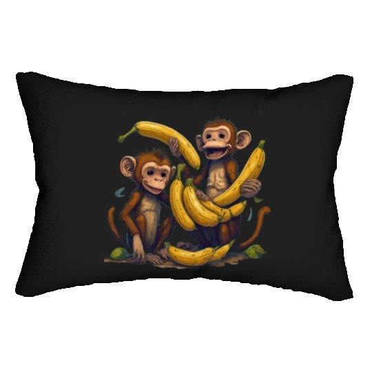 monkey play with banana Lumbar Pillows