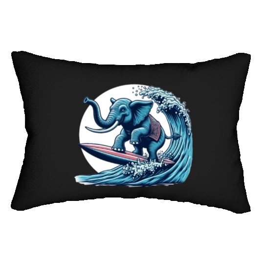 Surfing elephant Lumbar Pillows