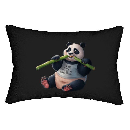 Panda Paradise: Serene Panda Enjoying a Bamboo Fea Lumbar Pillows