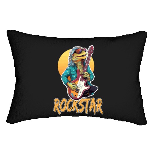 Rockstar Reptile Musician with Electric Guitar Lumbar Pillows