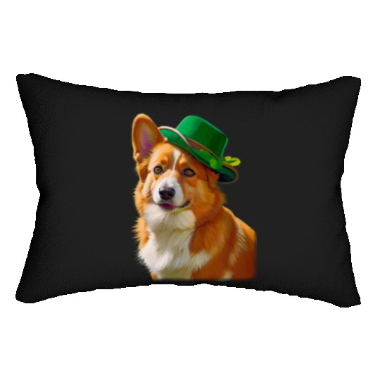majestic Welsh Corgi dog with Irish Hat Lumbar Pillows