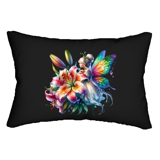 Tiger Lily Fairy Floral Fantasy Watercolor Lumbar Pillows