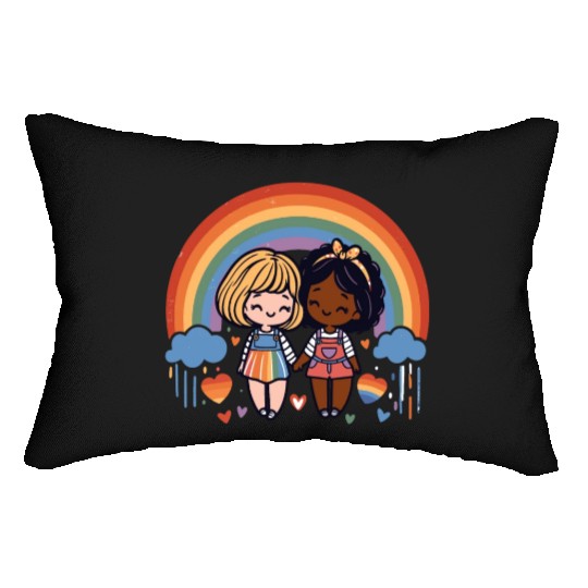 Cute Lesbian Sapphic Whitey Melanin Rainbow Pride Lumbar Pillows