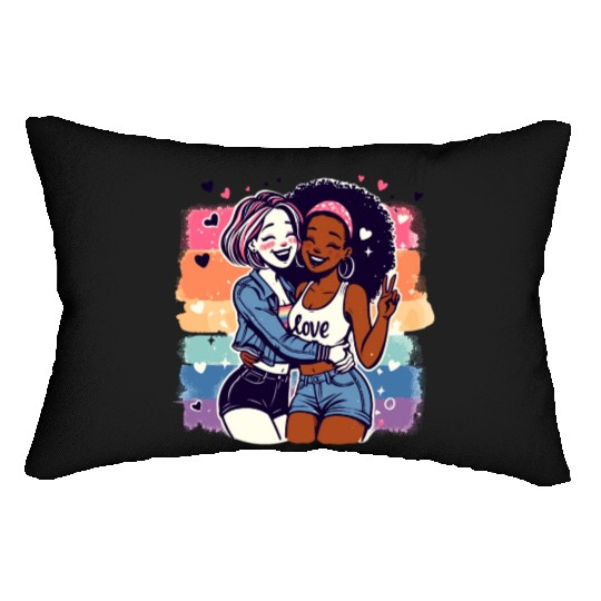Cute Sapphic Lesbian Whitey Melanin Rainbow Pride Lumbar Pillows