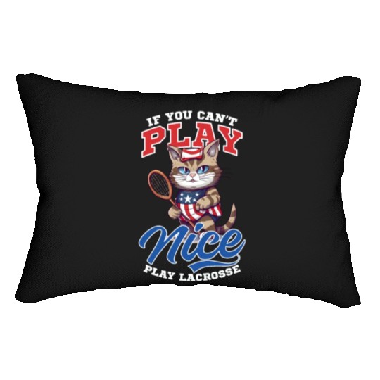4th Of July Lacrosse Cat Play Lacrosse Lumbar Pillows