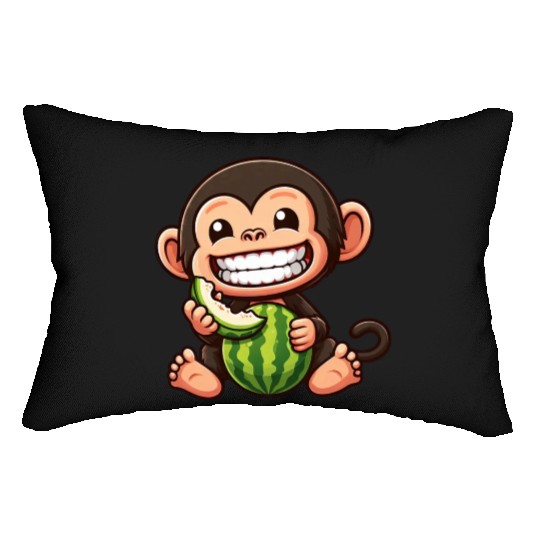 Monkey chimpanzee melon watermelon honeydew melon Lumbar Pillows