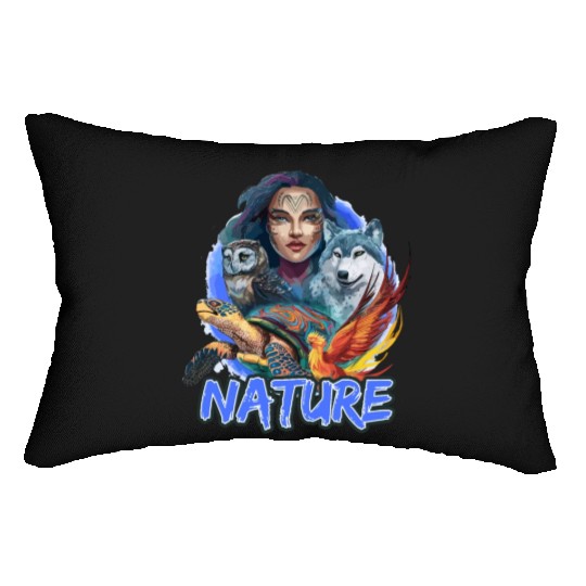 Nature-Inspired Wolf Owl Turtle Phoenix Woman Lumbar Pillows