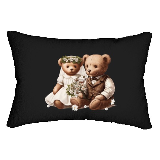 Vintage wedding: teddy bear bride and groom Lumbar Pillows